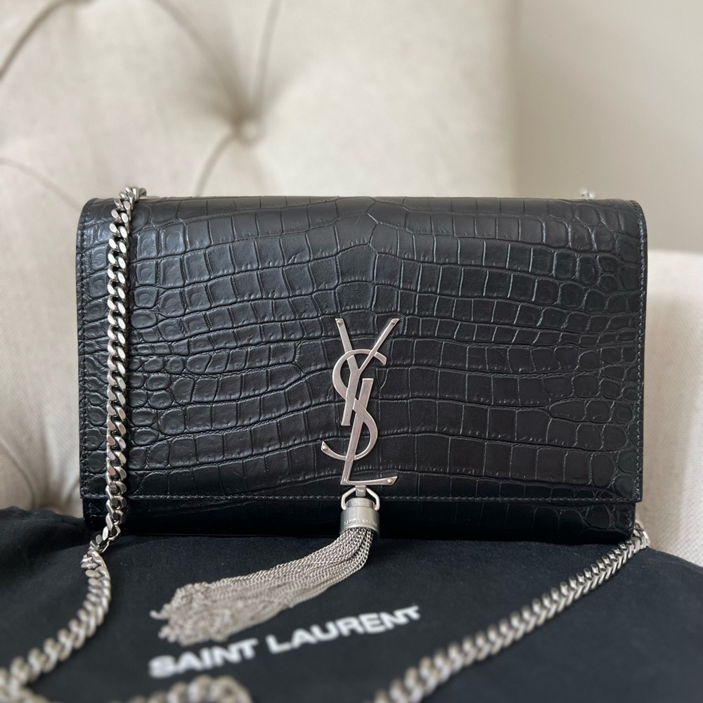 Saint Laurent YSL Kate Medium Croc Embossed Tassel bag crossbody/shoulder